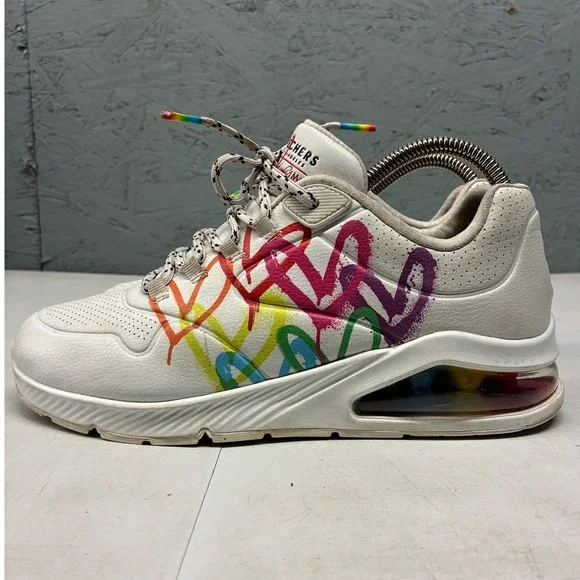 Skechers Uno Floating Love Sneakers Women's White Hearts Rainbow Casual Shoes 9 - Picture 11 of 16